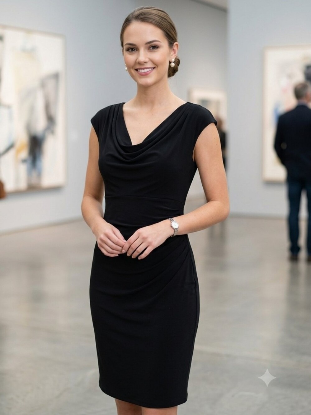 Lauren Ralph Lauren Black Cowl Neck Ruched Sheath Dress Size 12